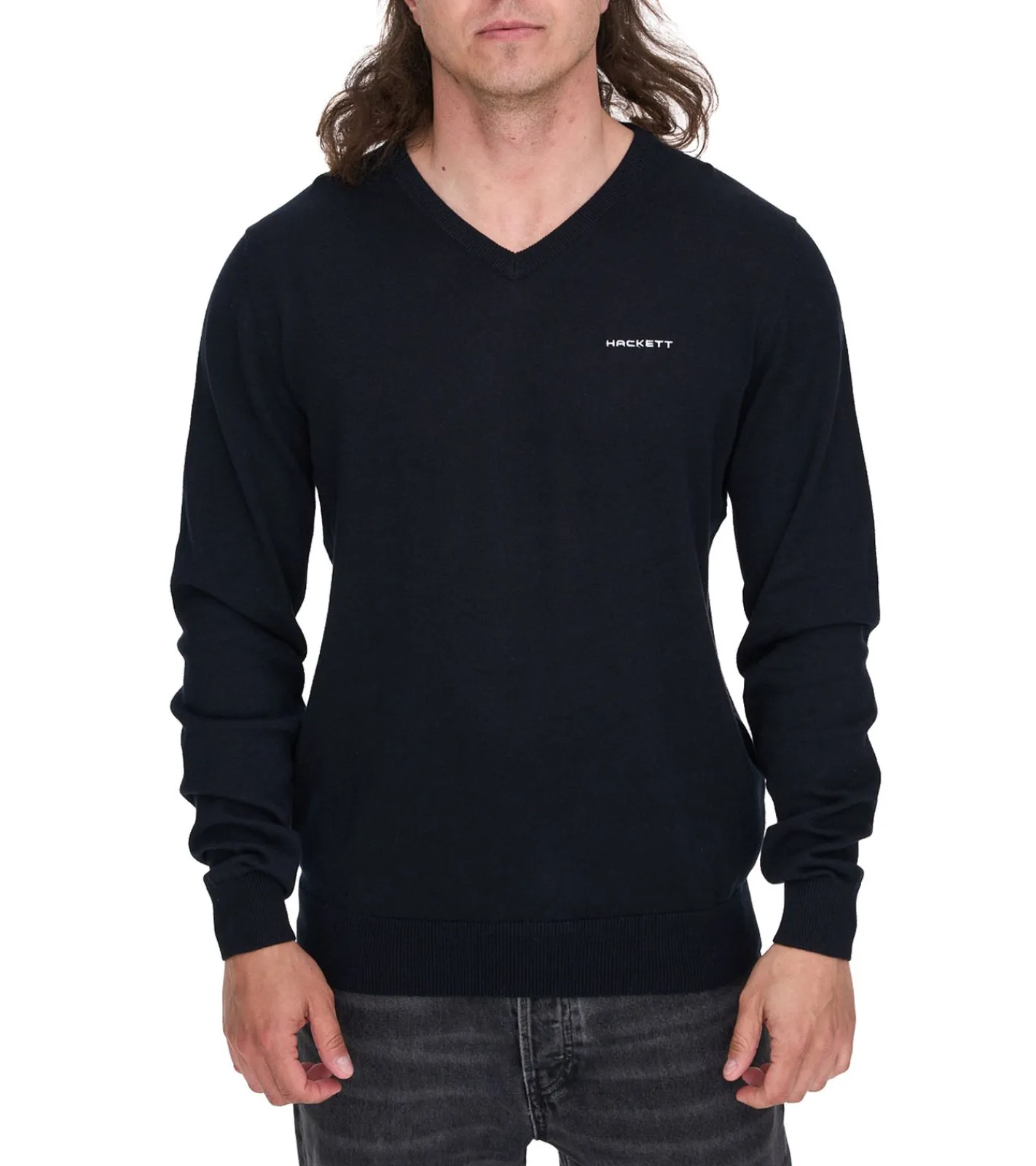 Pullover & Sweater*HACKETT LONDON GOLF Herren Baumwoll-Pullover Strick-Pullover mit V-Ausschnitt Langarm-Shirt HMX500D Schwarz, Blau oder Dunkelblau