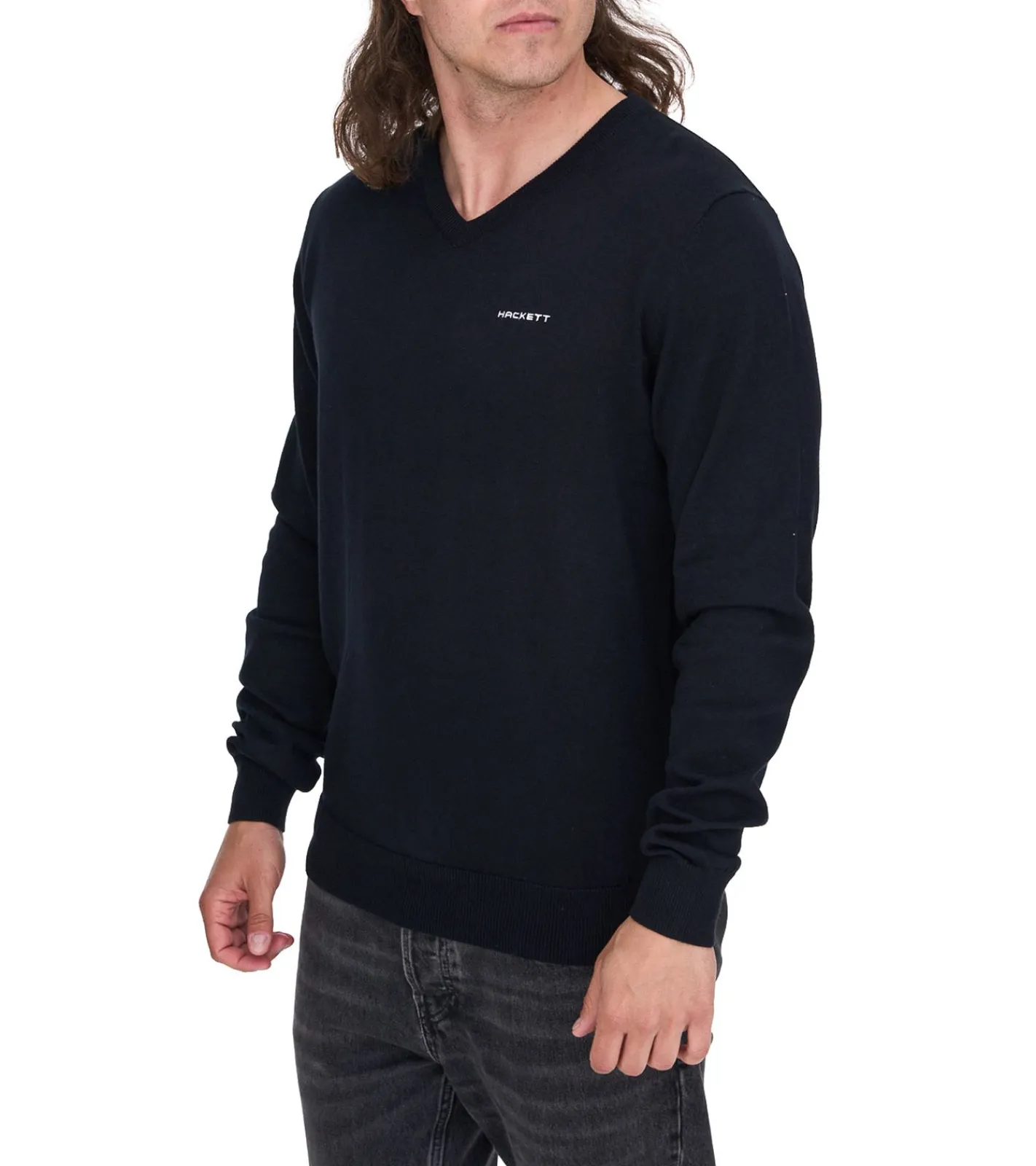 Pullover & Sweater*HACKETT LONDON GOLF Herren Baumwoll-Pullover Strick-Pullover mit V-Ausschnitt Langarm-Shirt HMX500D Schwarz, Blau oder Dunkelblau
