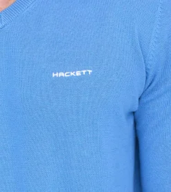 Pullover & Sweater*HACKETT LONDON GOLF Herren Baumwoll-Pullover Strick-Pullover mit V-Ausschnitt Langarm-Shirt HMX5000D Blau