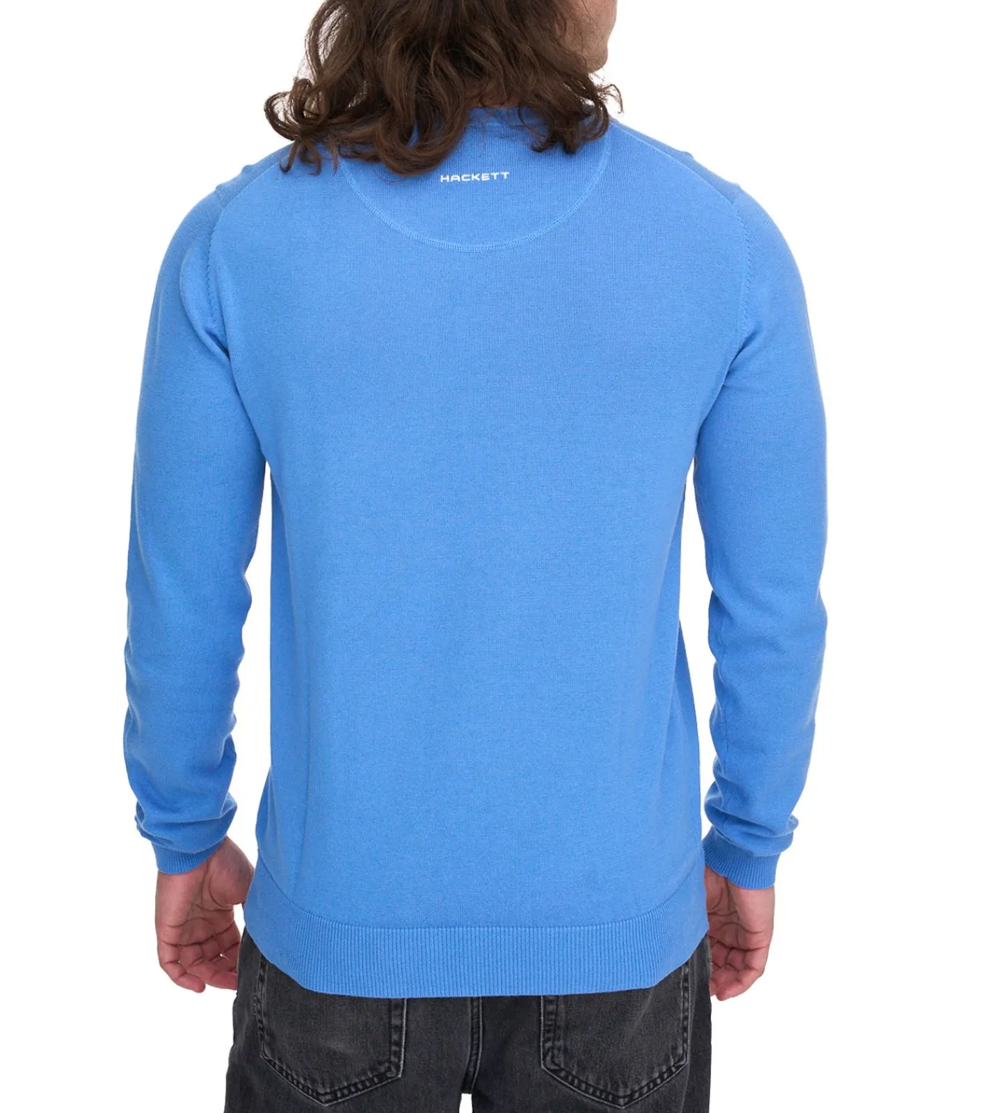 Pullover & Sweater*HACKETT LONDON GOLF Herren Baumwoll-Pullover Strick-Pullover mit V-Ausschnitt Langarm-Shirt HMX5000D Blau