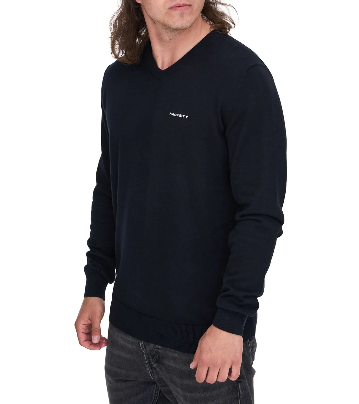 Pullover & Sweater*HACKETT LONDON GOLF Herren Baumwoll-Pullover Strick-Pullover mit V-Ausschnitt Langarm-Shirt HMX500F Schwarz