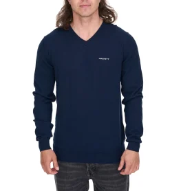 Pullover & Sweater*HACKETT LONDON GOLF Herren Baumwoll-Pullover Strick-Pullover mit V-Ausschnitt Langarm-Shirt HMX5000D Dunkelblau