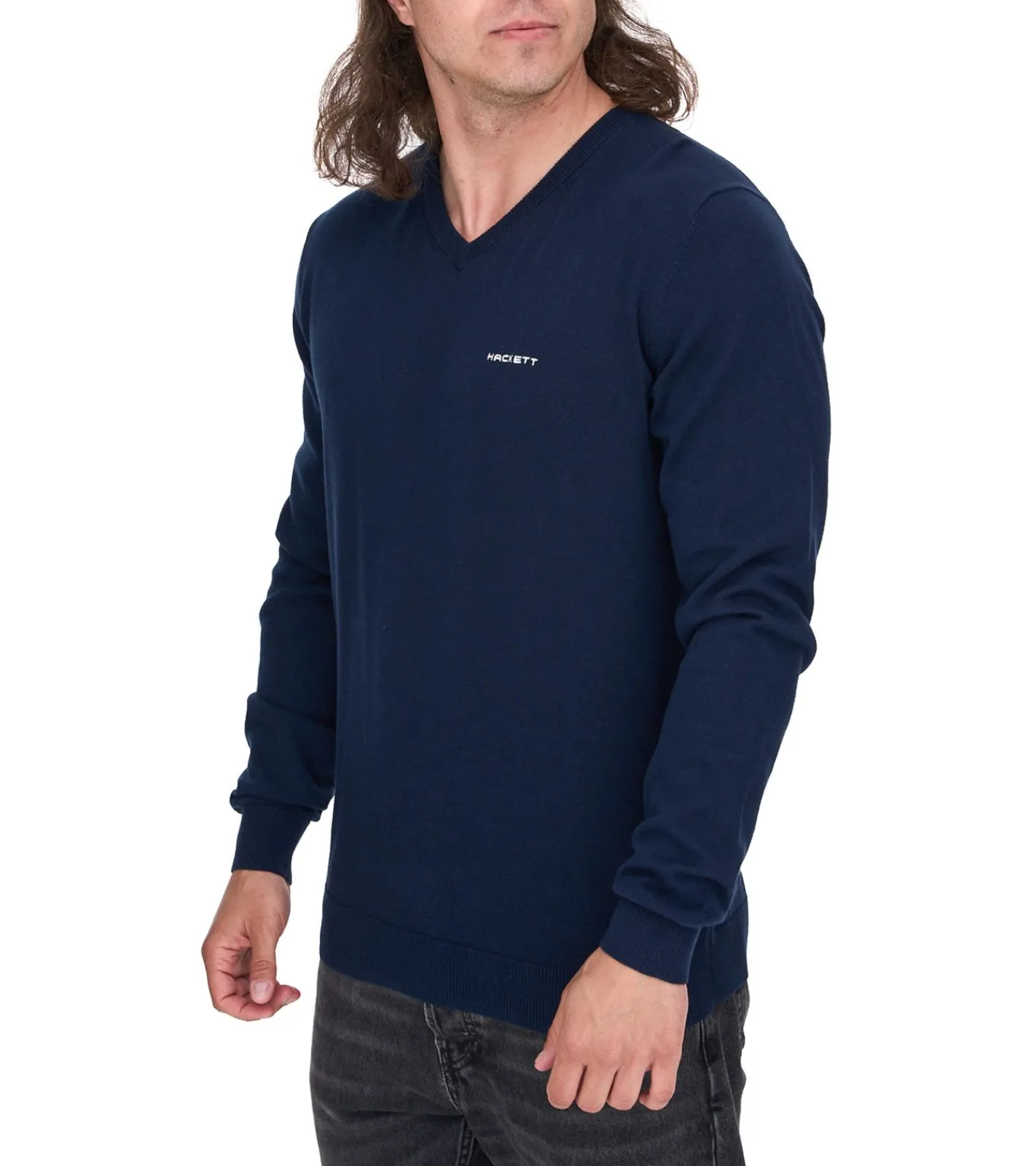 Pullover & Sweater*HACKETT LONDON GOLF Herren Baumwoll-Pullover Strick-Pullover mit V-Ausschnitt Langarm-Shirt HMX5000D Dunkelblau