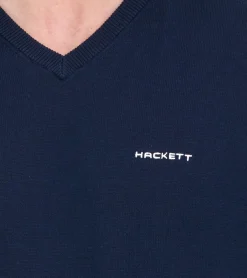Pullover & Sweater*HACKETT LONDON GOLF Herren Baumwoll-Pullover Strick-Pullover mit V-Ausschnitt Langarm-Shirt HMX5000D Dunkelblau