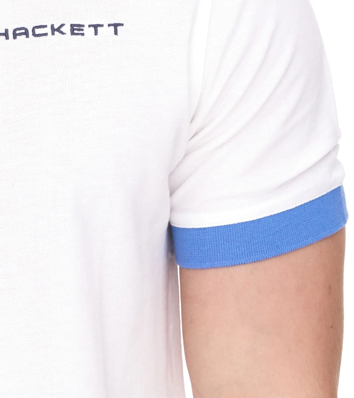 Hemden & Poloshirts*HACKETT LONDON GOLF Herren Baumwoll-Shirt Polo-Shirt Kurzarm-Shirt Pique-Strick HMX1005D Weiß/Hellblau