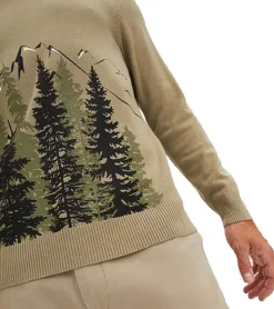 Pullover & Sweater*O46bpx Herren Feinstrick-Pullover Rundhals-Pullover mit Wald und Berge-Muster Winter-Pulli Große Größen 971556 Khaki