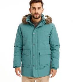 Jacken & Mäntel*O46bpx Herren Funktionsjacke mit Fellkapuze nachhaltiger gesteppter Parka Outdoor-Jacke mit abnehmbarer Kapuze 948068 Graugrün