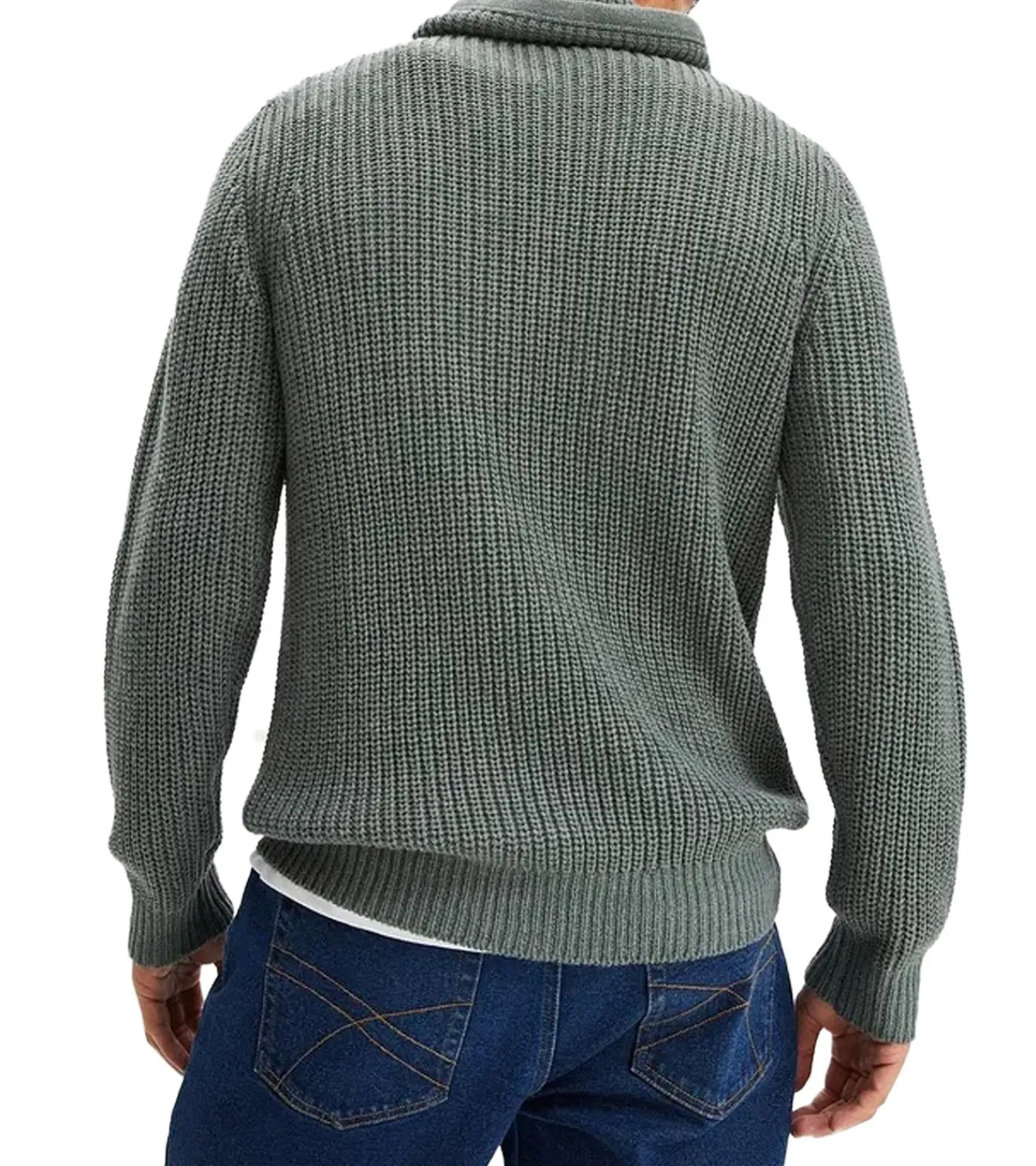 Große Größen|Pullover & Sweater*O46bpx Herren Grobstrick-Pullover mit Schalkragen Alltags-Pullover Sweater 936466 Eukalyptusgrün