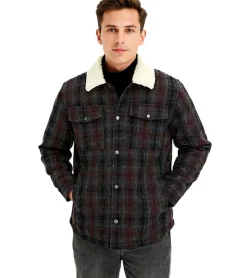 Hemden & Poloshirts|Jacken & Mäntel*O46bpx Herren Hemd-Jacke Kunstfelljacke im Karo-Muster modisches Langarm-Hemd 957592 Schwarz/Grau/Rot