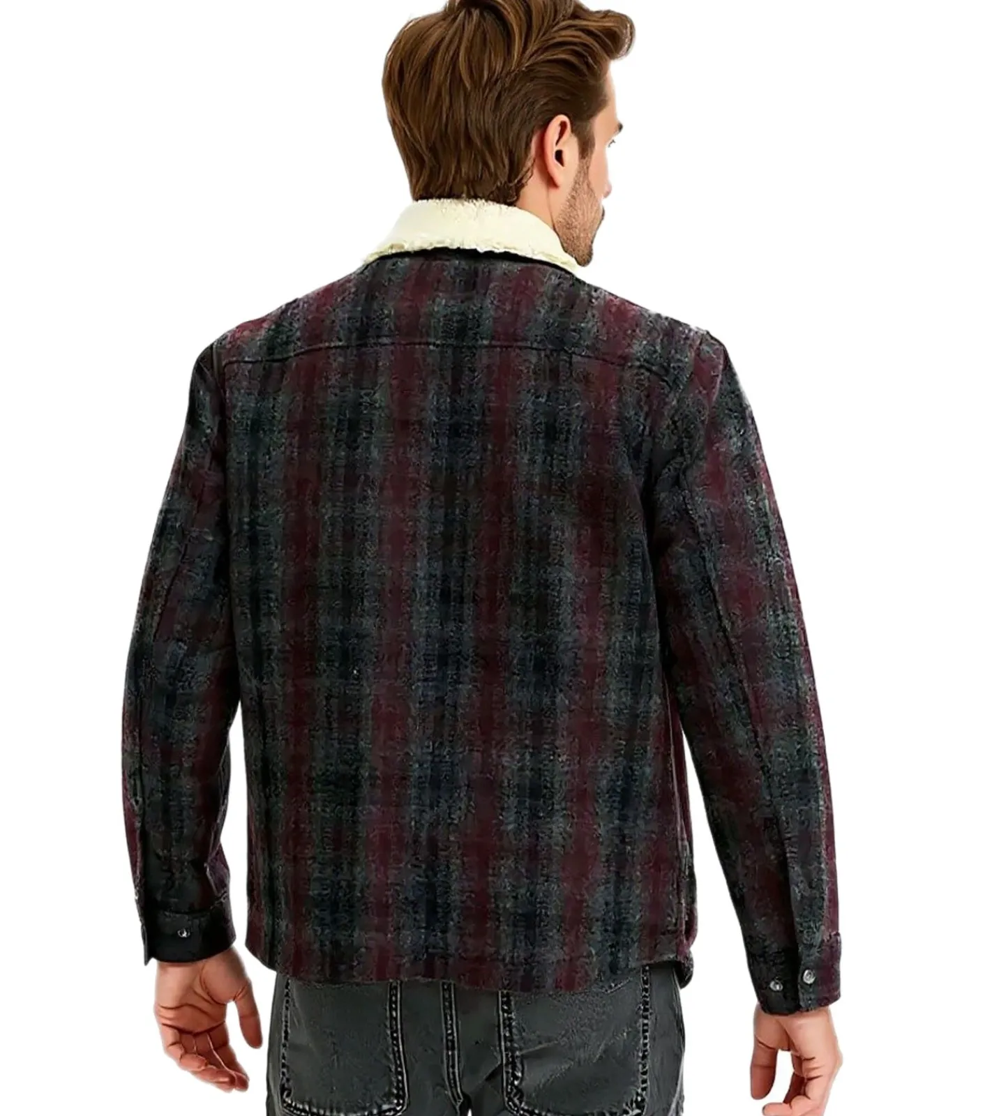 Hemden & Poloshirts|Jacken & Mäntel*O46bpx Herren Hemd-Jacke Kunstfelljacke im Karo-Muster modisches Langarm-Hemd 957592 Schwarz/Grau/Rot