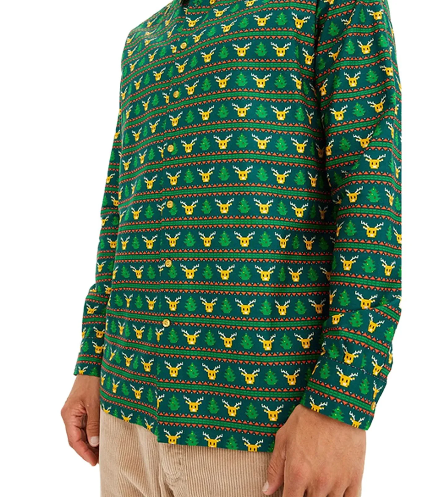 Hemden & Poloshirts*O46bpx Herren Langarm-Hemd mit weihnachtlichem Motiv Baumwoll-Hemd 961600 Grün