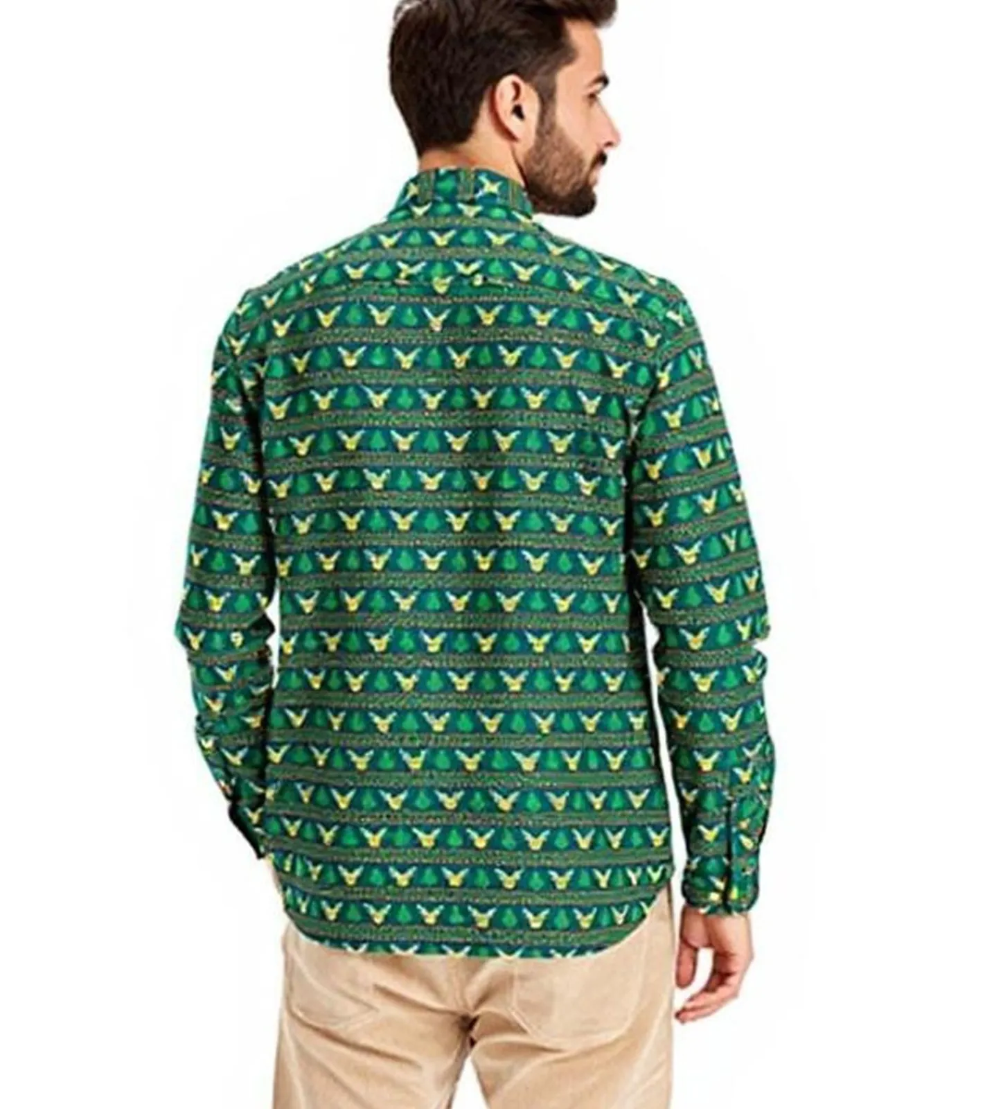 Hemden & Poloshirts*O46bpx Herren Langarm-Hemd mit weihnachtlichem Motiv Baumwoll-Hemd 961600 Grün