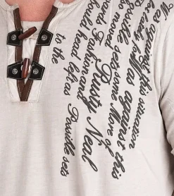 Pullover & Sweater*O46rn Herren Langarm-Shirt mit Schriftzug Sommer-Baumwoll-Longsleeve mit V-Ausschnitt Freizeit-Pullover R-10115 Beige