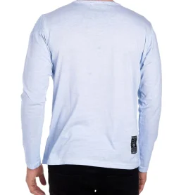 Pullover & Sweater*O46rn Herren Langarm-Shirt mit schlichten Print und Knopfleiste Sommer-Baumwoll-Longsleeve Freizeit-Pullover R-10139 Blau