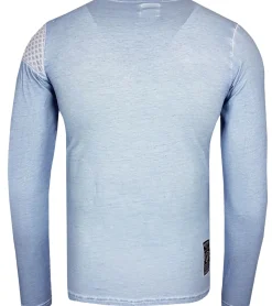 Pullover & Sweater*O46rn Herren Langarm-Shirt mit schlichten Print und Knopfleiste Sommer-Baumwoll-Longsleeve Freizeit-Pullover R-10139 Blau