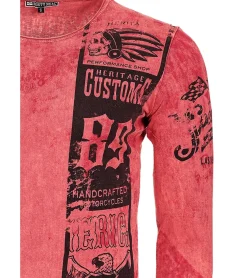 Pullover & Sweater*O46rn Herren Longsleeve gebatikt Baumwoll-Langarm-Shirt Sommer-Pullover Freizeit-Shirt R-10146 Rot