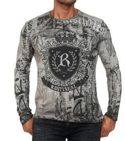 Pullover & Sweater*O46rn Herren Longsleeve im Batik-Stil Urban-Langarm-Shirt Sommer-Pullover Rundhals-Shirt R-10142 R-10142 Anthrazit