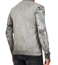 Pullover & Sweater*O46rn Herren Longsleeve im Batik-Stil Urban-Langarm-Shirt Sommer-Pullover Rundhals-Shirt R-10142 R-10142 Anthrazit