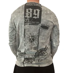 Pullover & Sweater*O46rn Herren Longsleeve im Batik-Stil Langarm-Shirt mit urbanem Print Sommer-Pullover R-10146 Hell-Grau