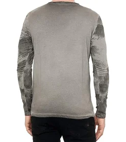 Pullover & Sweater*O46rn Herren Longsleeve im Batik-Stil Langarm-Shirt mit urbanen Print R-10140 Anthrazit