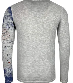 Pullover & Sweater*O46rn Herren Longsleeve im Vintage-Stil Work in Progress Langarm-Shirt Rundhals Baumwoll-Shirt R-10109 Hellgrau