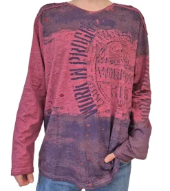 Pullover & Sweater*O46rn Herren Longsleeve im Vintage-Stil Work in Progress Langarm-Shirt Rundhals Baumwoll-Shirt R-10109 Bordeaux