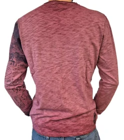 Pullover & Sweater*O46rn Herren Longsleeve im Vintage-Stil Work in Progress Langarm-Shirt Rundhals Baumwoll-Shirt R-10109 Hell-Bordeaux