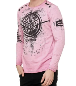 Pullover & Sweater*O46rn Herren Longsleeve im Vintage-Stil Langarm-Shirt Rundhals Baumwoll-Shirt R-10151 Rosa