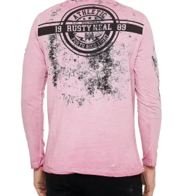 Pullover & Sweater*O46rn Herren Longsleeve im Vintage-Stil Langarm-Shirt Rundhals Baumwoll-Shirt R-10151 Rosa