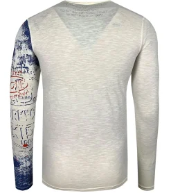 Pullover & Sweater*O46rn Herren Longsleeve im Vintage-Stil Work in Progress Langarm-Shirt Rundhals Baumwoll-Shirt R-10109 Ecru-Weiß