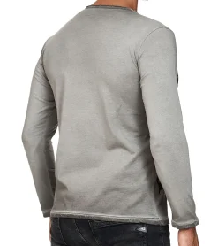 Pullover & Sweater*O46rn Herren Longsleeve Langarm-Shirt mit Adler-Druck Rundhals Baumwoll-Shirt R-10147 Grau