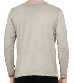Pullover & Sweater*O46rn Herren Longsleeve Langarm-Shirt mit Adler-Druck Rundhals Baumwoll-Shirt R-10147 Beige