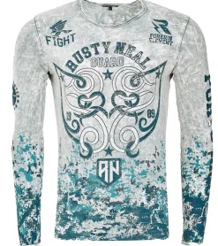 Pullover & Sweater*O46rn Herren Longsleeve mit Allover-Tribal-Print Baumwoll-Langarm-Shirt Sommer-Pullover Freizeit-Shirt R-10152 Hellgrau