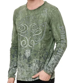 Pullover & Sweater*O46rn Herren Longsleeve mit Allover-Tribal-Print Baumwoll-Langarm-Shirt Sommer-Pullover Freizeit-Shirt R-10152 Khaki