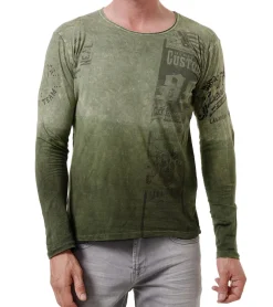 Pullover & Sweater*O46rn Herren Longsleeve mit Farbverlauf Baumwoll-Langarm-Shirt Sommer-Pullover Freizeit-Shirt R-10146 Khaki