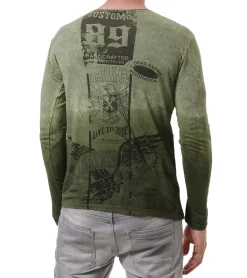 Pullover & Sweater*O46rn Herren Longsleeve mit Farbverlauf Baumwoll-Langarm-Shirt Sommer-Pullover Freizeit-Shirt R-10146 Khaki