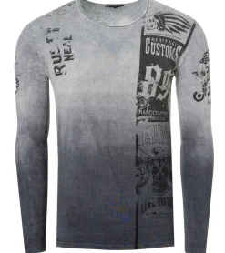 Pullover & Sweater*O46rn Herren Longsleeve mit Farbverlauf Baumwoll-Langarm-Shirt Sommer-Pullover Freizeit-Shirt R-10146 Grau