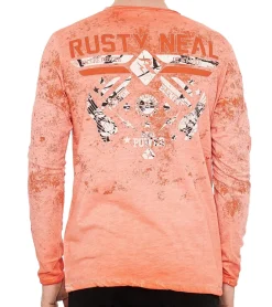 Pullover & Sweater*O46rn Herren Longsleeve mit Fighter-Print Baumwoll-Langarm-Shirt Sommer-Pullover Freizeit-Shirt R-10150 Orange