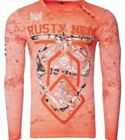 Pullover & Sweater*O46rn Herren Longsleeve mit Fighter-Print Baumwoll-Langarm-Shirt Sommer-Pullover Freizeit-Shirt R-10150 Orange