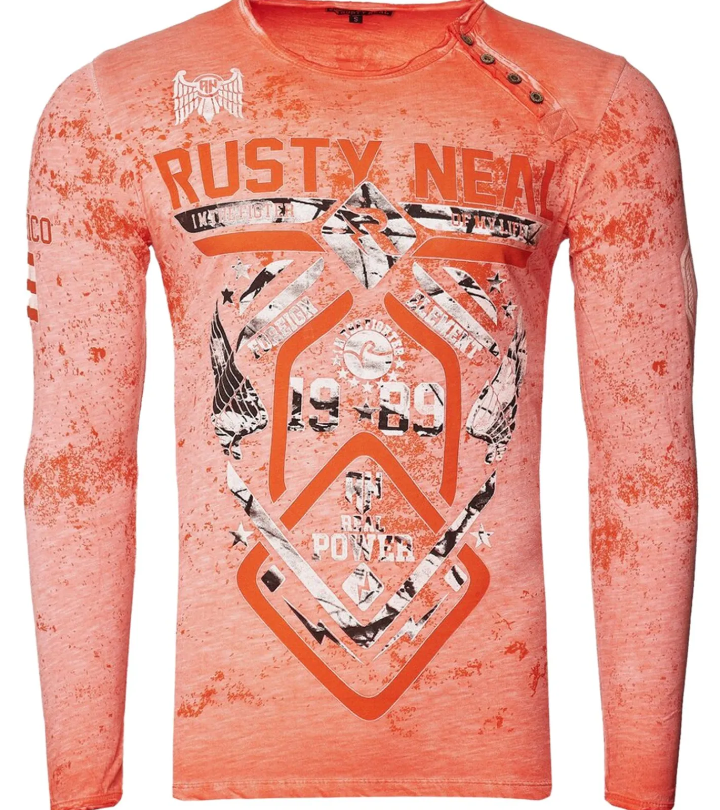 Pullover & Sweater*O46rn Herren Longsleeve mit Fighter-Print Baumwoll-Langarm-Shirt Sommer-Pullover Freizeit-Shirt R-10150 Orange