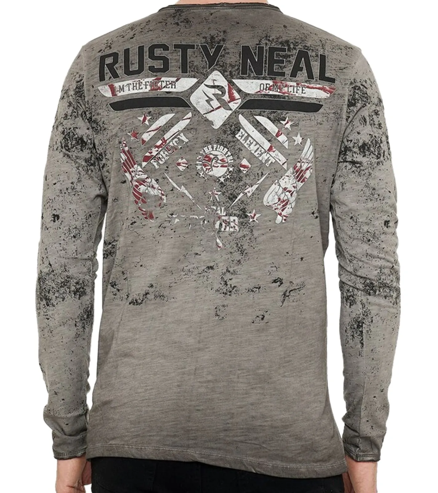 Pullover & Sweater*O46rn Herren Longsleeve mit Fighter-Print Baumwoll-Langarm-Shirt Sommer-Pullover Freizeit-Shirt R-10150 Grau