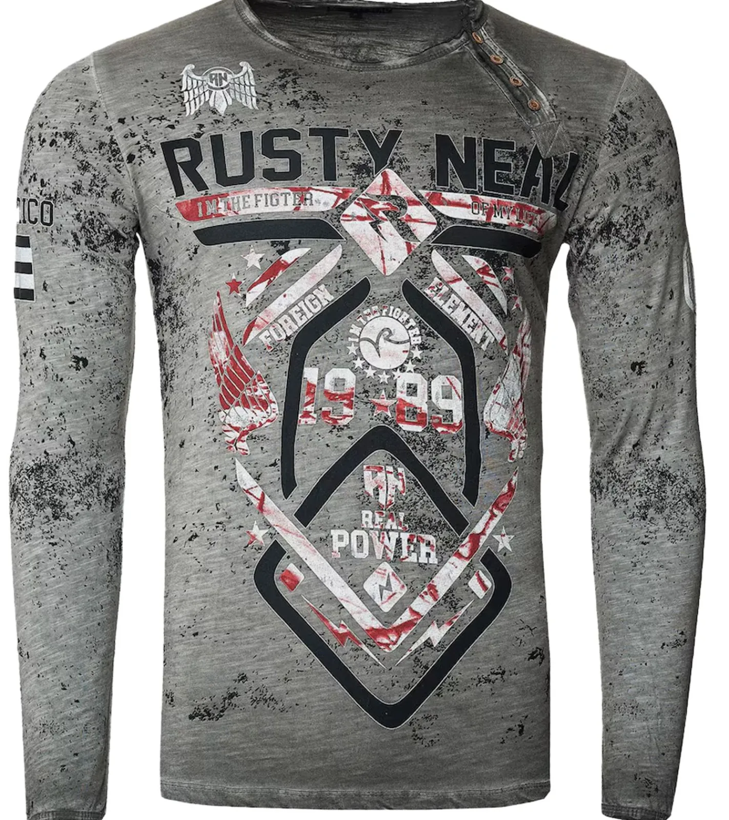 Pullover & Sweater*O46rn Herren Longsleeve mit Fighter-Print Baumwoll-Langarm-Shirt Sommer-Pullover Freizeit-Shirt R-10150 Grau