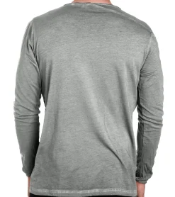 Pullover & Sweater*O46rn Herren Longsleeve mit kleinem Schriftzug-Print Baumwoll-Langarm-Shirt Sommer-Pullover Freizeit-Shirt R-10120 Mod1 Hellgrau