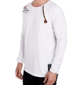 Große Größen|Pullover & Sweater*O46rn Herren Longsleeve mit kleinem Schriftzug-Print Baumwoll-Langarm-Shirt Sommer-Pullover Freizeit-Shirt R-10120 Weiß