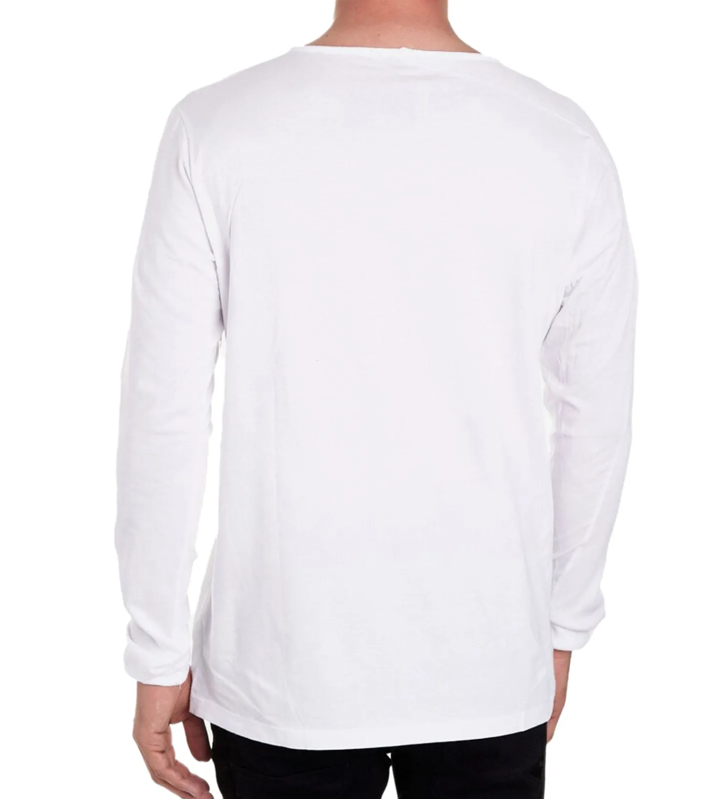 Große Größen|Pullover & Sweater*O46rn Herren Longsleeve mit kleinem Schriftzug-Print Baumwoll-Langarm-Shirt Sommer-Pullover Freizeit-Shirt R-10120 Weiß