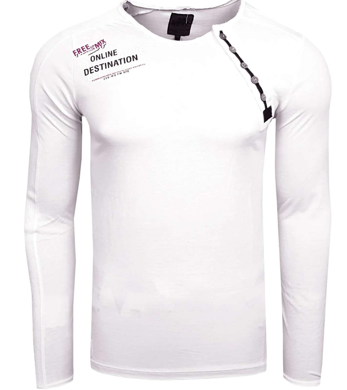 Große Größen|Pullover & Sweater*O46rn Herren Longsleeve mit kleinem Schriftzug-Print Baumwoll-Langarm-Shirt Sommer-Pullover Freizeit-Shirt R-10120 Weiß