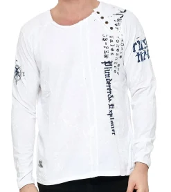 Pullover & Sweater*O46rn Herren Longsleeve mit Schriftzug Baumwoll-Langarm-Shirt Sommer-Pullover Freizeit-Shirt R-10153 Weiß