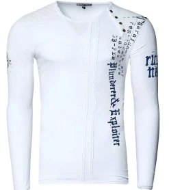 Pullover & Sweater*O46rn Herren Longsleeve mit Schriftzug Baumwoll-Langarm-Shirt Sommer-Pullover Freizeit-Shirt R-10153 Weiß