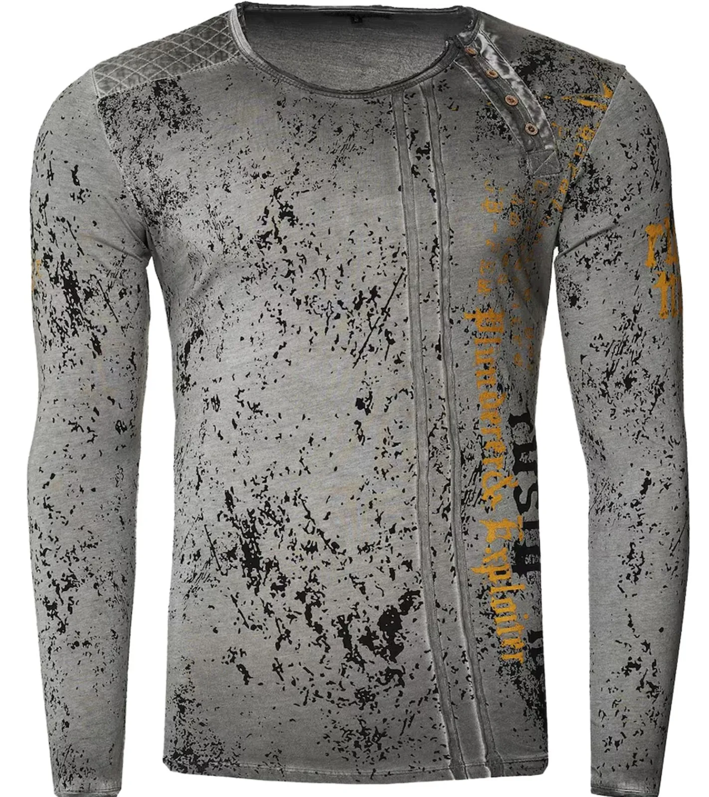 Pullover & Sweater*O46rn Herren Longsleeve mit Schriftzug Baumwoll-Langarm-Shirt Sommer-Pullover Freizeit-Shirt R-10153 Grau