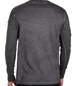 Pullover & Sweater*O46rn Herren Longsleeve mit Schriftzug Baumwoll-Langarm-Shirt Sommer-Pullover mit V-Ausschnitt Freizeit-Shirt R-10117 Dunkelgrau